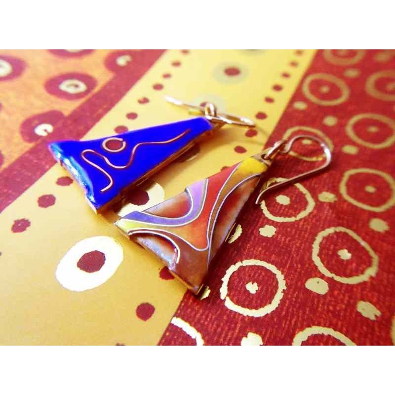 cloisonne triangle earrings