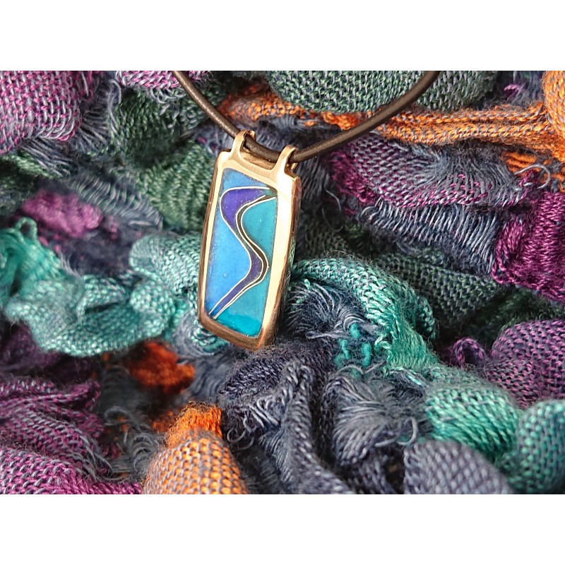 Blue - Green Vitreous Enamel Pendant -Abstract Art Cloisonne