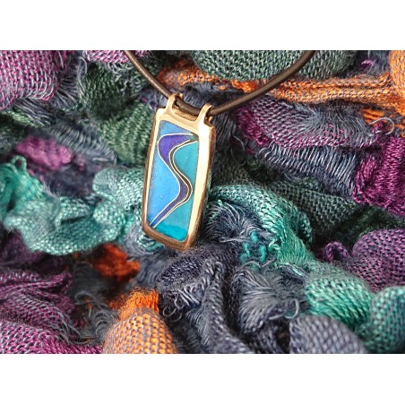 Blue - Green Vitreous Enamel Pendant -Abstract Art Cloisonne