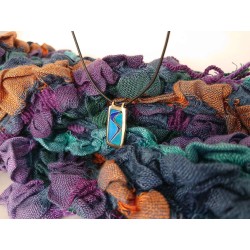 Blue - Green Vitreous Enamel Pendant -Abstract Art Cloisonne