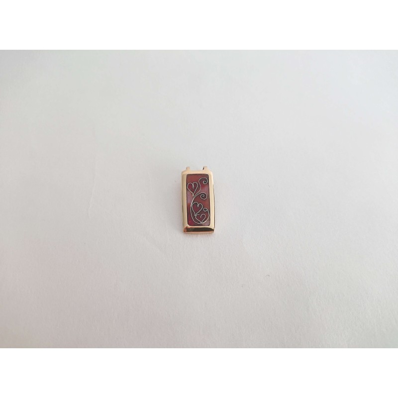 Red hearts enameled brass necklace pendant