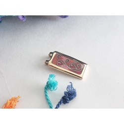 Red hearts enameled brass necklace pendant