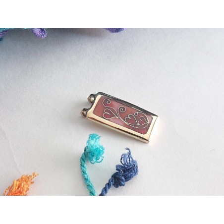 Red hearts enameled brass necklace pendant