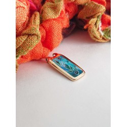 Blue-Green vitreous enamel pendant-handmade floral style