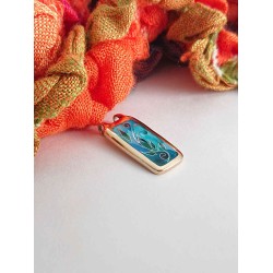 Blue-Green vitreous enamel pendant-handmade floral style
