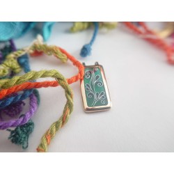 Green cloisonne enamel pendant - Filigree floral art jewelry -