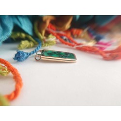 Green cloisonne enamel pendant - Filigree floral art jewelry -