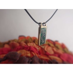 Green cloisonne enamel pendant - Filigree floral art jewelry -