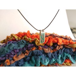 Green cloisonne enamel pendant - Filigree floral art jewelry -