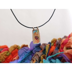 Floral red heart Brass Cloisonne enamel pendant - Handmade Artsy Craft women jewelry -