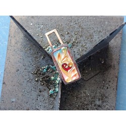 Floral red heart Brass Cloisonne enamel pendant - Handmade Artsy Craft women jewelry -