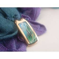 Green leaves and blue-sky cloisonne enamel pendant -handmade-