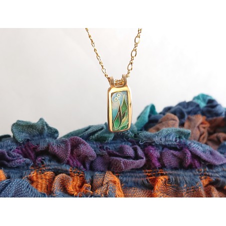 Green leaves and blue-sky cloisonne enamel pendant -handmade-