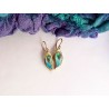 Blue green leaf enamel earrings -brass- handmade jewelry (GesfOfCreation.etsy.com)