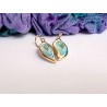 Blue green leaf enamel earrings -brass- handmade jewelry (GesfOfCreation.etsy.com)