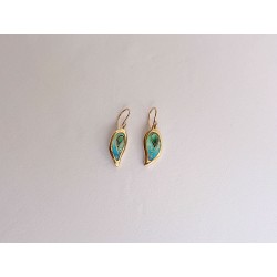 Blue green leaf enamel earrings -brass- handmade jewelry (GesfOfCreation.etsy.com)