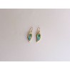 Blue green leaf enamel earrings -brass- handmade jewelry (GesfOfCreation.etsy.com)