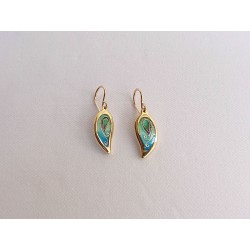 Blue green leaf enamel earrings -brass- handmade jewelry (GesfOfCreation.etsy.com)