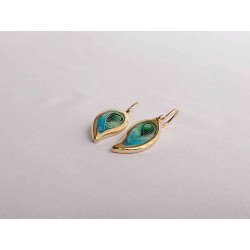 Blue green leaf enamel earrings -brass- handmade jewelry (GesfOfCreation.etsy.com)