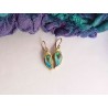 Blue green leaf enamel earrings -brass- handmade jewelry (GesfOfCreation.etsy.com)