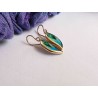 Blue green leaf enamel earrings -brass- handmade jewelry (GesfOfCreation.etsy.com)