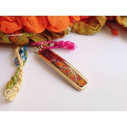 Red enamel cloisonne pendant. Brass enamel jewelry.