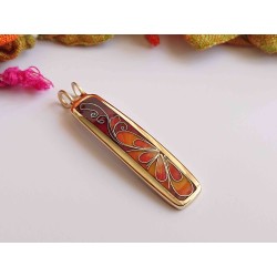 Red enamel cloisonne pendant. Brass enamel jewelry.