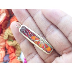 Red enamel cloisonne pendant. Brass enamel jewelry.