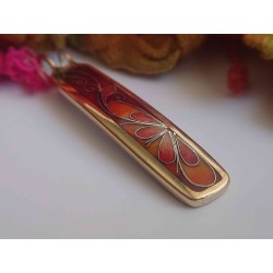 Red enamel cloisonne pendant. Brass enamel jewelry.