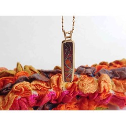 Red enamel cloisonne pendant. Brass enamel jewelry.