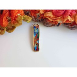 Blue and red Flowers brass enamel cloisonne pendant