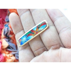 Blue and red Flowers brass enamel cloisonne pendant