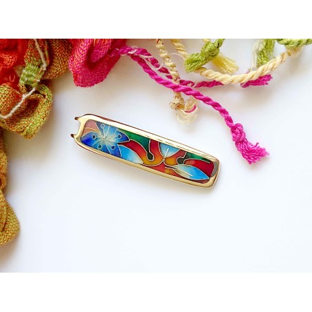 Blue and red Flowers brass enamel cloisonne pendant