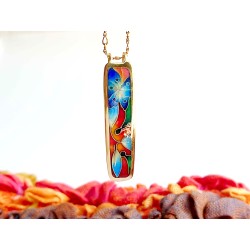 Blue and red Flowers brass enamel cloisonne pendant