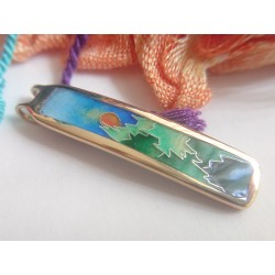 green mountains-scene-brass-enamel-pendant