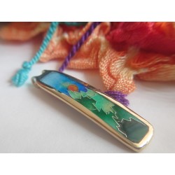 green mountains-scene-brass-enamel-pendant