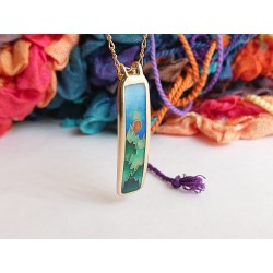 green mountains-scene-brass-enamel-pendant