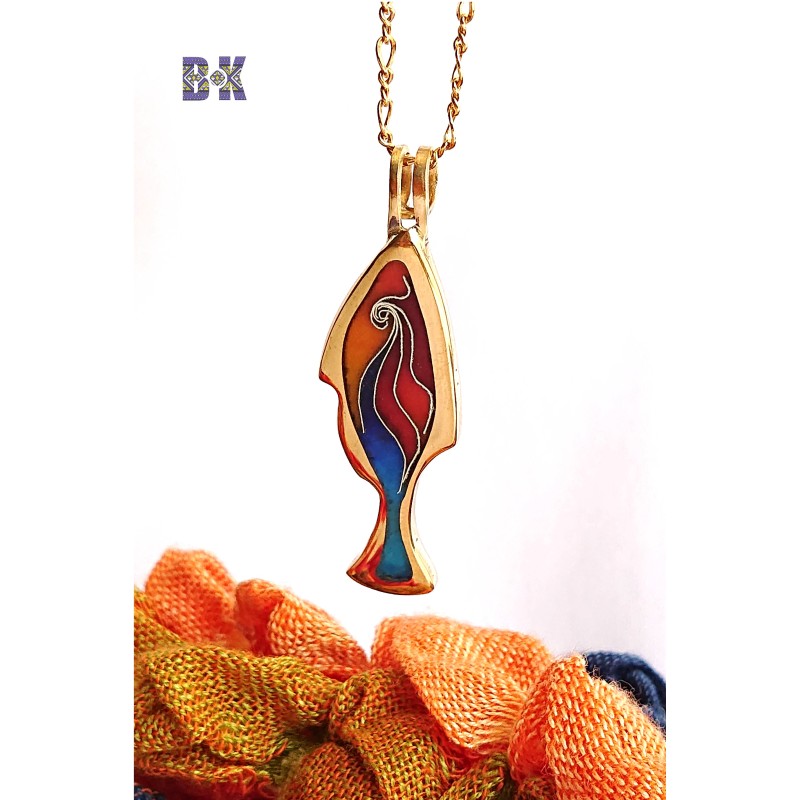 Cloisonne enamel fish pendant