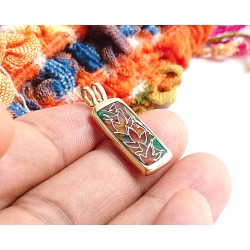 Fall leaves enamel brass pendant