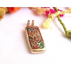 Fall leaves enamel brass pendant