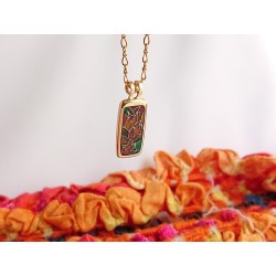 Fall leaves enamel brass pendant